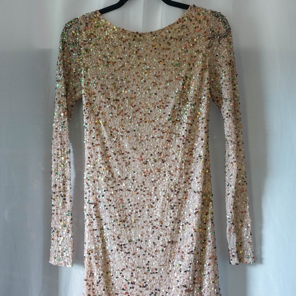 Long Sleeve Rock & Religion Gold Sequin Mini Dress - Picture 2 of 3